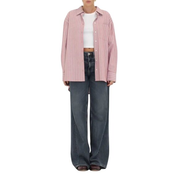 Rumored Ex-Boyfriend Nantucket Stripe Pink/White Women's S Long Sleeve Button Up - Picture 4 of 6